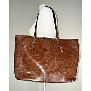 Kelly & Katie Brown Faux Alligator Leather Tote Bag Purse Shopper